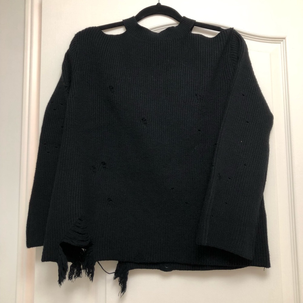❌SOLD❌Black Distressed Knit Sweater With Cut Out Details